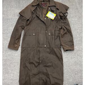 Down Under Australian Outfitters Duster Jacket XS Brown Oil Skin Waxed Cotton